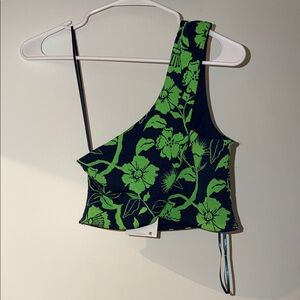 Zara Green and Black Floral Crop Top